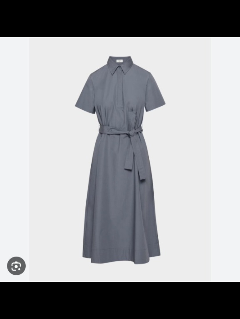 Babaton Slate Gray Short-Sleeve Midi Shirt Dress with Self Tie